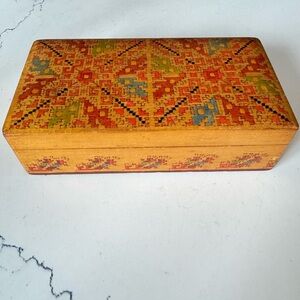 Vintage Pyrocraft Floral Wooden Box Eastern European Folk Art